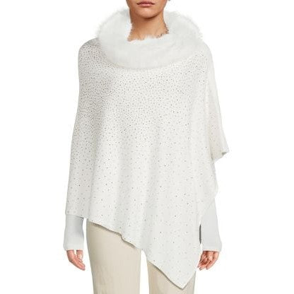 White Crystal Poncho with Fur Collar