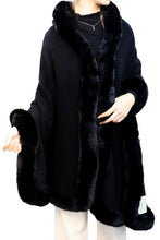 Load image into Gallery viewer, Black Fur Shawl with Hood
