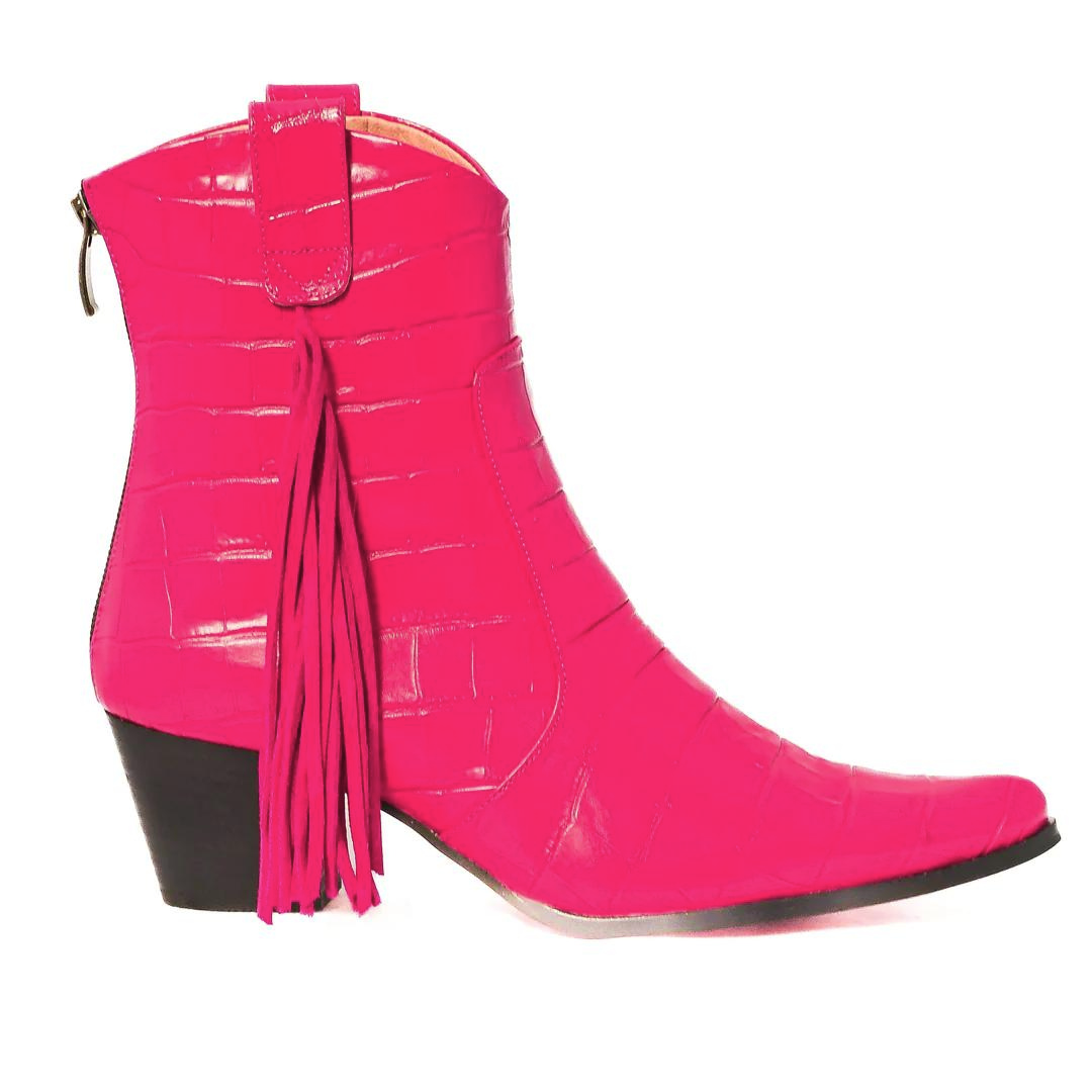 Pink fringe booties best sale