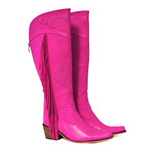 Load image into Gallery viewer, Pink Embroidered Fringe Tall Cowboy