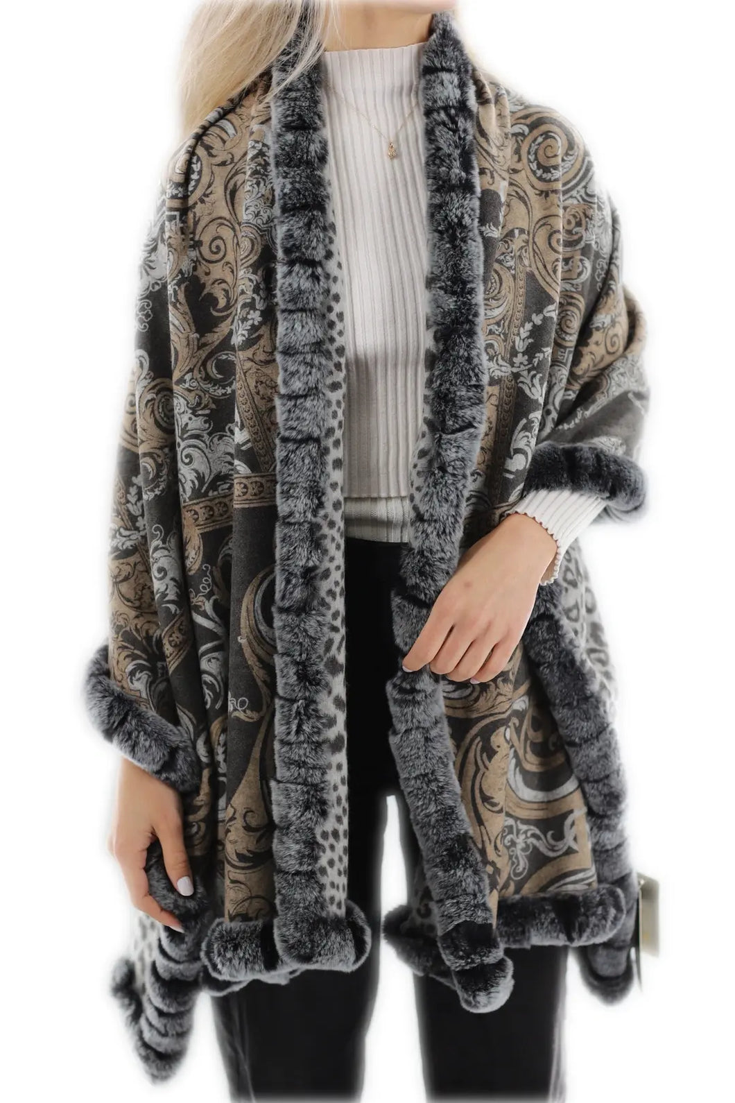 Brown/Gray Cashmere Fur Wrap