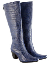 Load image into Gallery viewer, Navy Alligator Knee High Boots