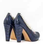 Load image into Gallery viewer, Navy Alligator Pearl Pumps
