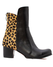 Load image into Gallery viewer, Black Leather and Leopard Bootie
