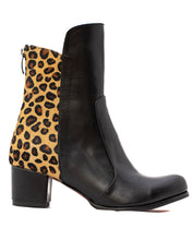 Load image into Gallery viewer, Black Leather and Leopard Bootie