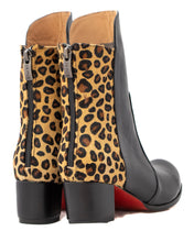 Load image into Gallery viewer, Black Leather and Leopard Bootie