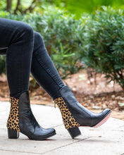 Load image into Gallery viewer, Black Leather and Leopard Bootie