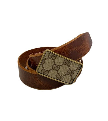 LEATHER BELT WITH SQUARE BUCKLE - Brown