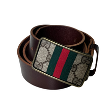 Load image into Gallery viewer, Vintage Gucci Stripe Square Buckle with Leather Belt

