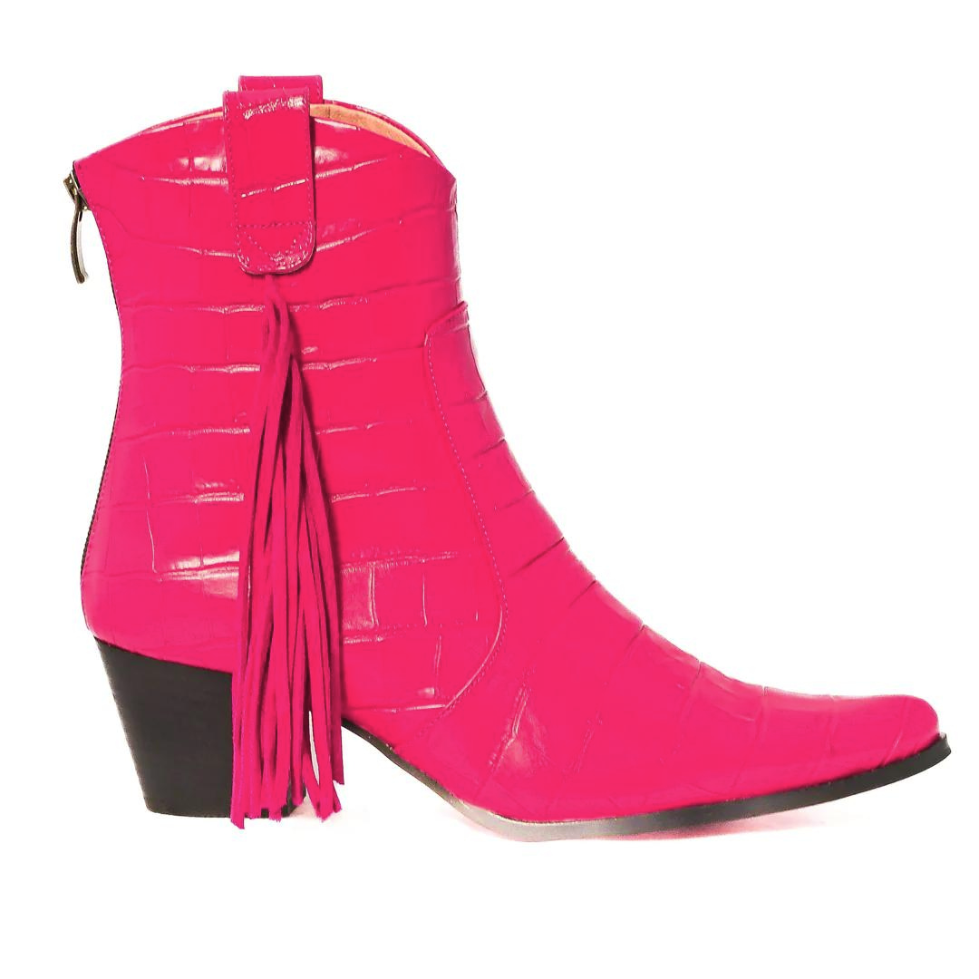 Sydney Pink Fringe Bootie – Rockwell Tharp Sydney Pink Fringe Bootie – Rockwell Tharp