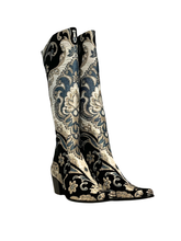 Load image into Gallery viewer, Black, White &amp; Blue Ottoman Knee High
