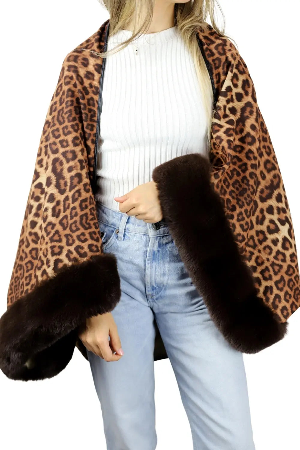 Leopard Cocoon with Fur Trim