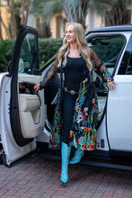 Load image into Gallery viewer, Black Duster with Floral Embroidery

