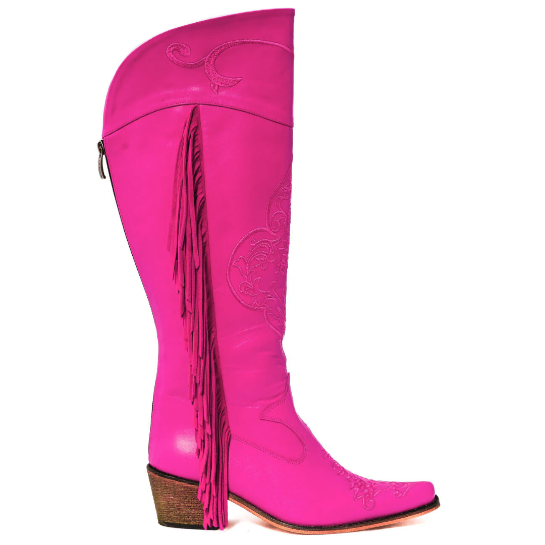 Pink Embroidered Fringe Tall Cowboy – Rockwell Tharp Pink Embroidered Fringe Tall Cowboy – Rockwell Tharp