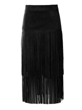 Load image into Gallery viewer, Long Fringe Black Skirt
