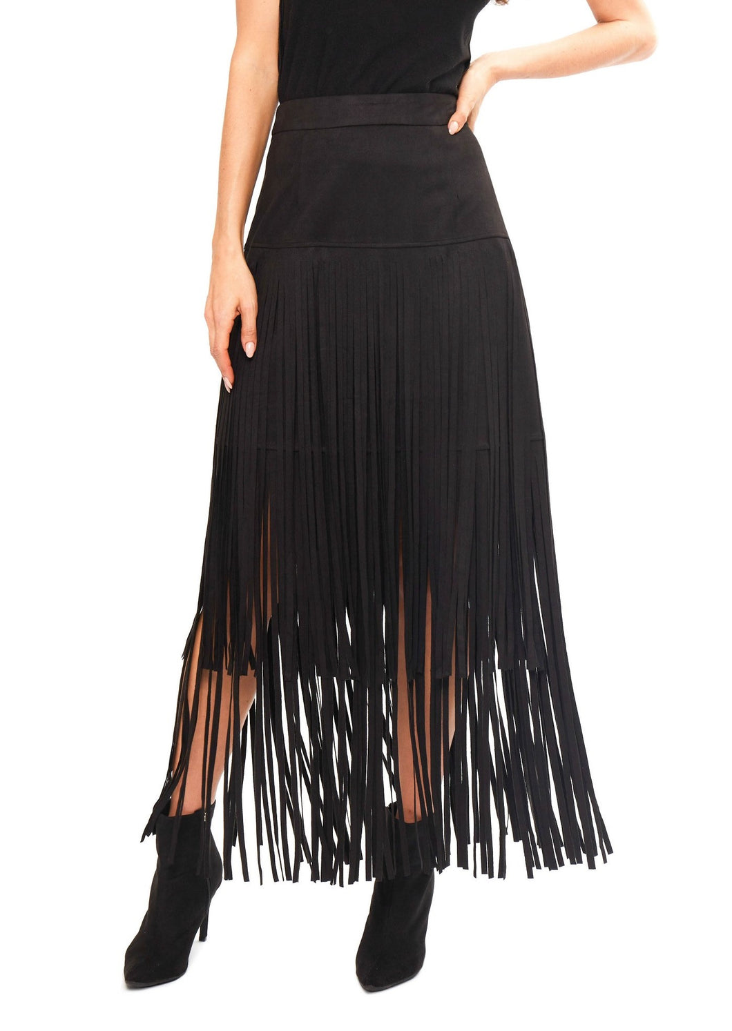 Long Fringe Black Skirt