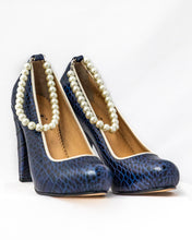 Load image into Gallery viewer, Navy Alligator Pearl Pumps
