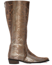 Load image into Gallery viewer, Brown and Silver Python Riding Boot
